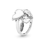 Pandora  Silver ring in the shape of a heart with spiritual symbols 197187