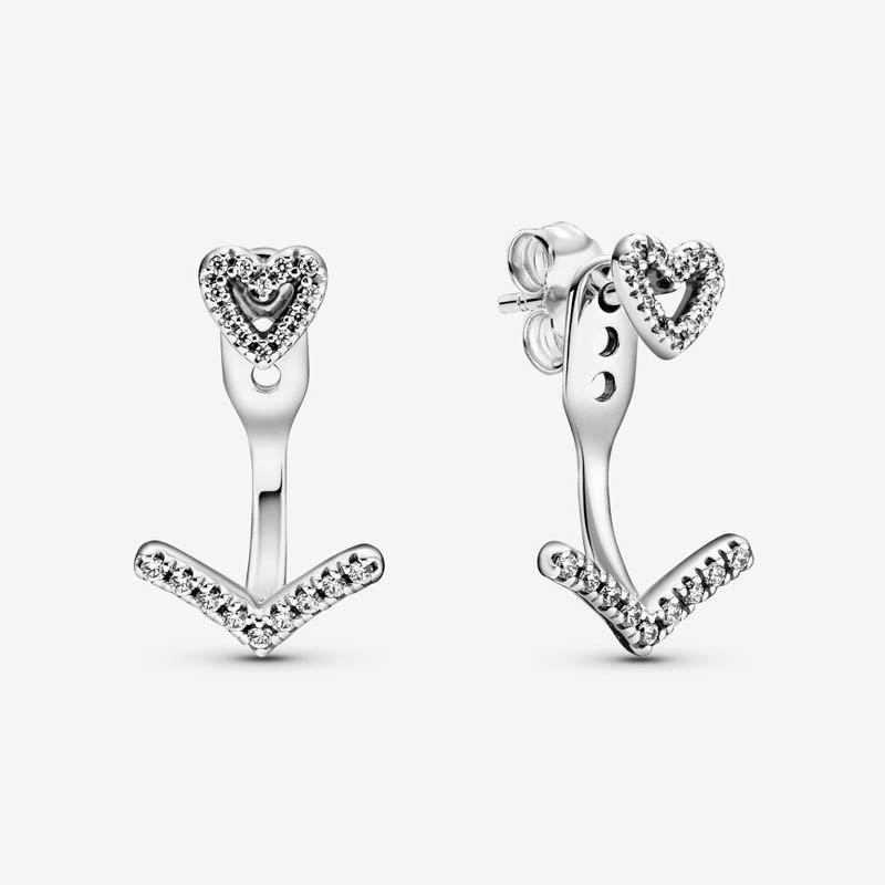 Pandora Sparkling Wishbone Heart Stud Earrings 299280C01
