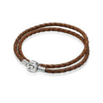 Pandora Bracelet in Simple Braided Coffee Leather with Pandora Clasp in Sterling Silver 590705CBN