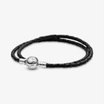 Pandora Moments Double Black Leather Bracelet 590745CBKD