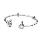 Pandora Disney Silver Open Bangle with Silicone Plugs and Mickey & Minnie 597494