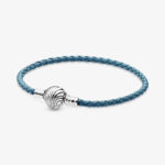 Pandora Moments Seashell Clasp Turquoise Braided Leather Bracelet 598951C01
