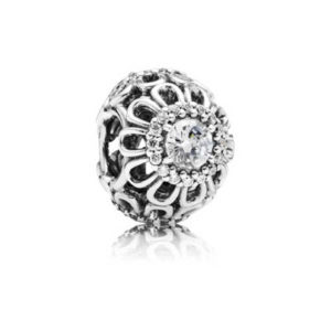 Pandora Openwork floral silver charm with cubic zirconia 791260