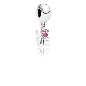 Pandora Disney Mickey LOVE silver dangle with red cubic zirconia 791448
