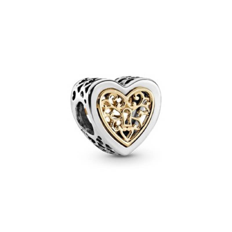 Pandora Heart silver charm with 14k pattern 791740