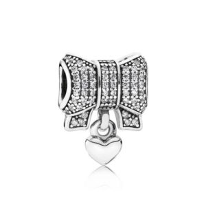 Pandora Bow silver charm with clear cubic zirconia and heart 791776