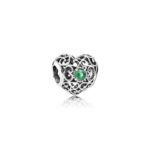 Pandora May Silver Heart Charm With Royal Green Crystal 791784NRG