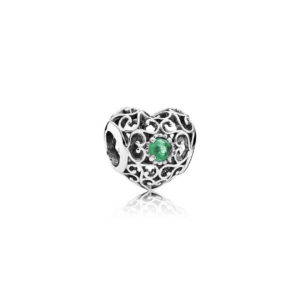 Pandora May Silver Heart Charm With Royal Green Crystal 791784NRG