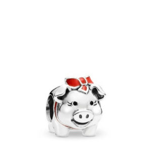 Pandora Piggy bank silver charm with black and red enamel 791809ENMX