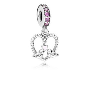 Pandora Birds silver dangle with pink enamel and fancy purple cubic zirconia 797316CFP