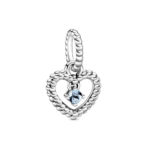 Pandora March Aqua Blue Beaded Heart Dangle Charm 798854C01
