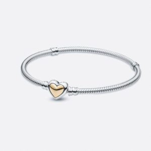 Pandora Moments Snake Chain Bracelet with Golden Center Heart Clasp 599380C00