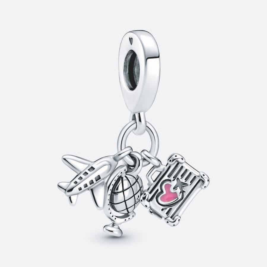 Pandora Airplane, Globe and Suitcase Pendant Charm 799435C01