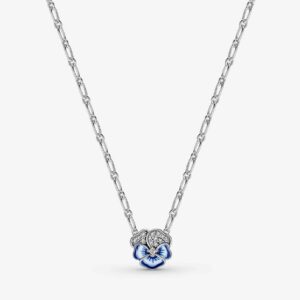 Pandora Blue Pansy Flower Pendant Necklace 390770C01