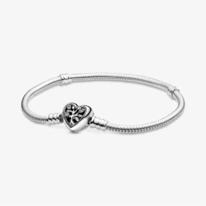 Pandora Moments Family Tree Heart Clasp Snake Chain Bracelet 598827C01-EI