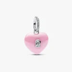 Pink Ceramic Heart Padlock Dangle Charm 794424C01