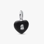 Matte Black Ceramic Heart Padlock Dangle Charm 794424C02