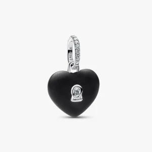 Matte Black Ceramic Heart Padlock Dangle Charm 794424C02
