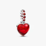 Red Murano Glass Heart Double Dangle Charm 794429C01